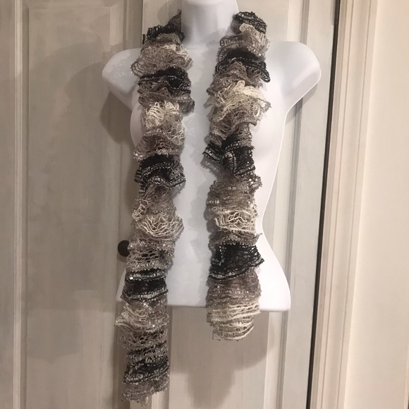 Eclectic Knitted Scarf  Grey Silver Black & White - Picture 1 of 4